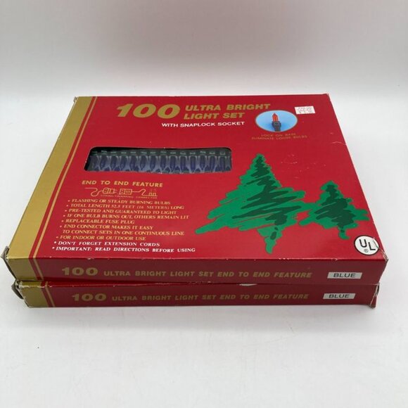 2 Pack Vintage Ultra Bright Christmas 100 Bulb Light Sets Blue Bulbs New In Box - Picture 3 of 5